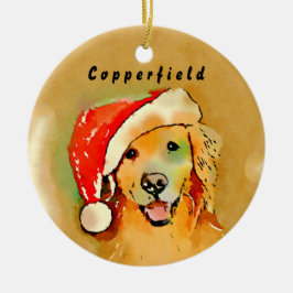 Golden Retriever Dog met Red Santa Hat Waterverf Keramisch Ornament