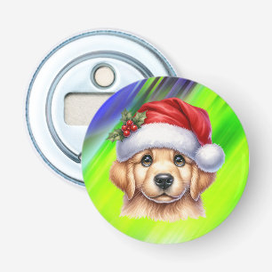 Golden Retriever Dog met Santa Claus Style-82535 Button Flesopener