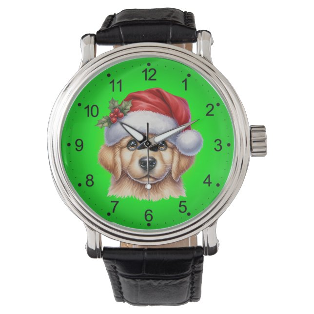Golden Retriever Dog met Santa Claus Style-82535 Horloge (Voorkant)
