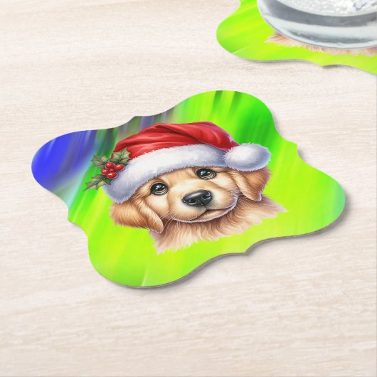 Golden Retriever Dog met Santa Claus Style-82535 Kartonnen Onderzetters (Gekanteld)