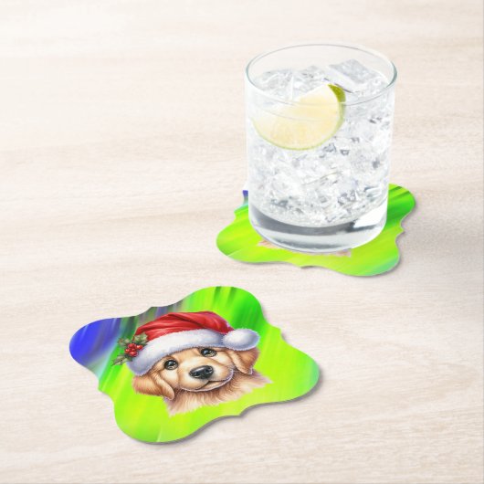 Golden Retriever Dog met Santa Claus Style-82535 Kartonnen Onderzetters (Insitu)