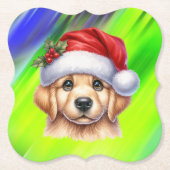 Golden Retriever Dog met Santa Claus Style-82535 Kartonnen Onderzetters (Voorkant)