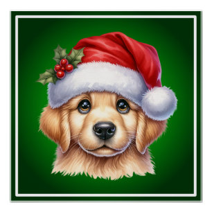 Golden Retriever Dog met Santa Claus Style-82535 Perfect Poster