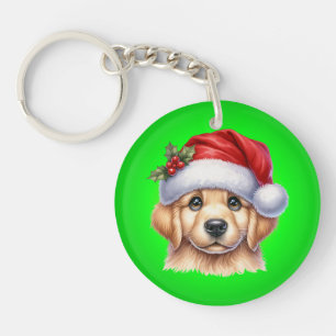 Golden Retriever Dog met Santa Claus Style-82535 Sleutelhanger