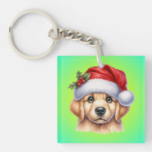 Golden Retriever Dog met Santa Claus Style-82535 Sleutelhanger