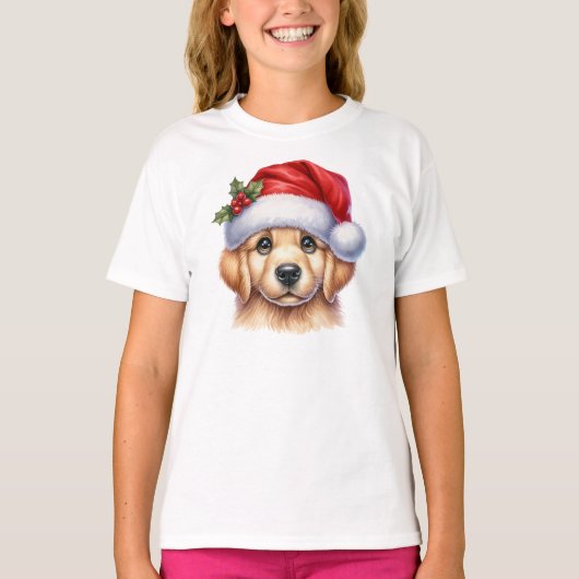 Golden Retriever Dog met Santa Claus Style-82535 T-shirt (Voorkant)