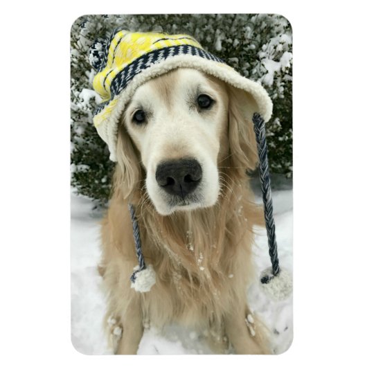 Golden Retriever Dog Met Schattig Pet In Sneeuw Magneet (Verticaal)