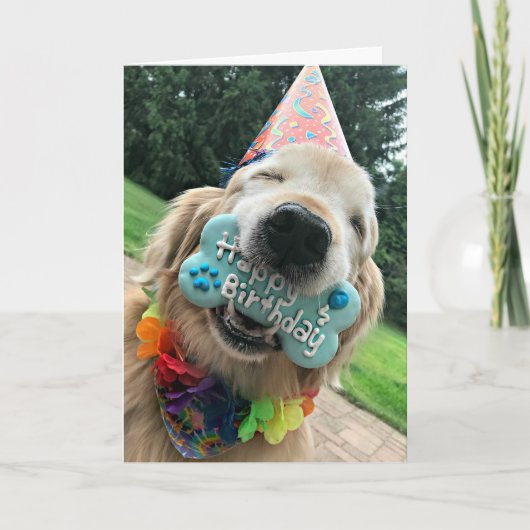 Golden Retriever Dog met Treat Happy Birthday Kaart (Voorkant)