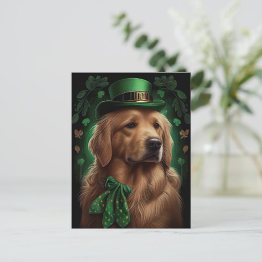 Golden Retriever Dog op St. Patrick's Day Briefkaart (Staand voorkant)