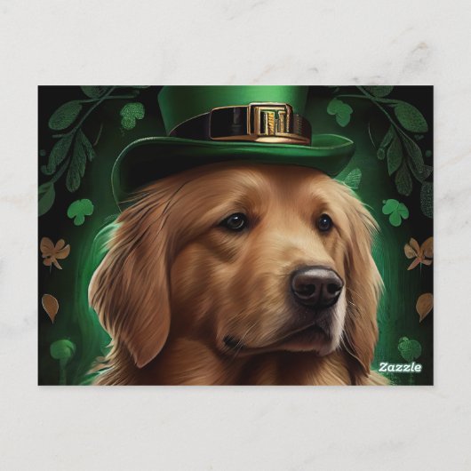 Golden Retriever Dog op St. Patrick's Day Briefkaart (Achterkant)