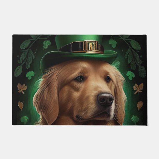 Golden Retriever Dog op St. Patrick's Day Deurmat (Voorkant)