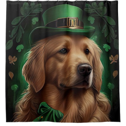 Golden Retriever Dog op St. Patrick's Day Douchegordijn (Voorkant)