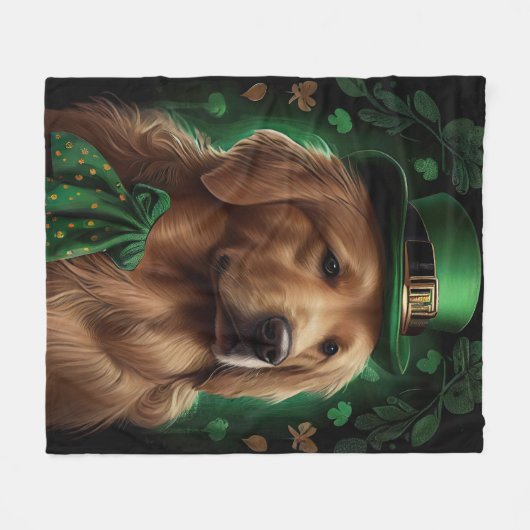 Golden Retriever Dog op St. Patrick's Day Fleece Deken (Voorkant (Horizontaal))
