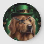 Golden Retriever Dog op St. Patrick's Day Grote Klok (Voorkant)