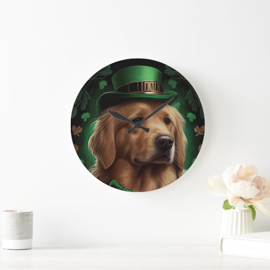 Golden Retriever Dog op St. Patrick's Day Grote Klok (Huis)