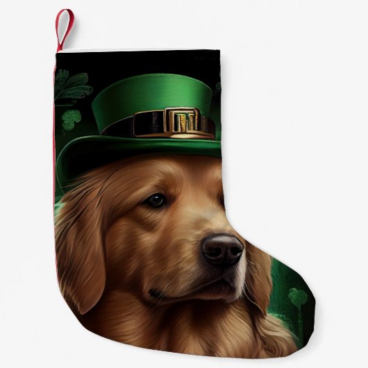 Golden Retriever Dog op St. Patrick's Day Kleine Kerstsok (Voorkant)