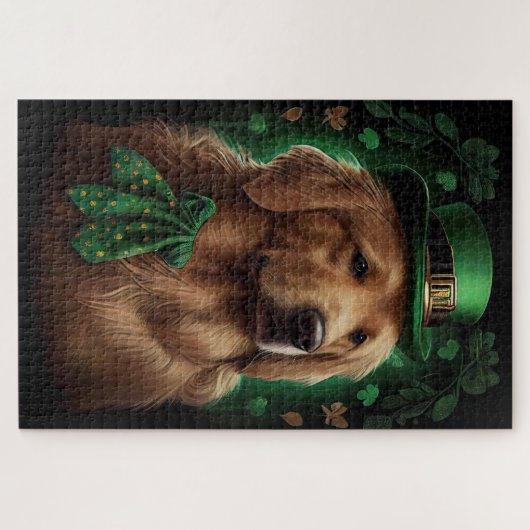 Golden Retriever Dog op St. Patrick's Day Legpuzzel (Horizontaal)