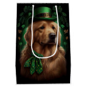 Golden Retriever Dog op St. Patrick's Day Medium Cadeauzakje (Achterkant)