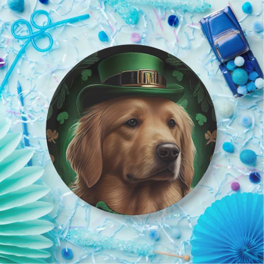 Golden Retriever Dog op St. Patrick's Day Papieren Bordje (Feest)