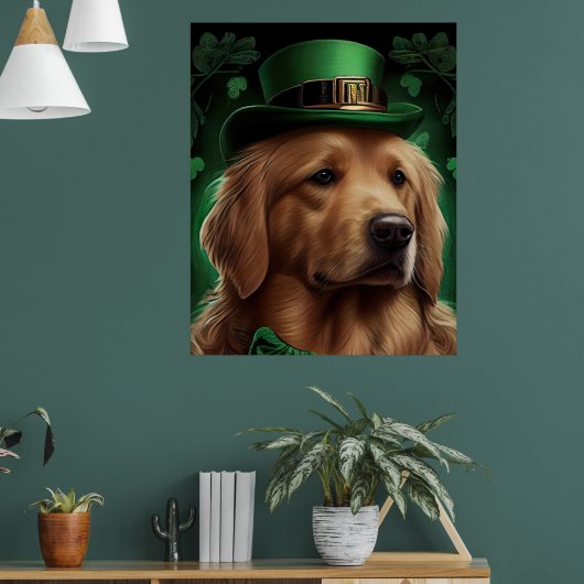 Golden Retriever Dog op St. Patrick's Day Poster (Woonkamer 1)