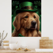 Golden Retriever Dog op St. Patrick's Day Poster (Keuken)