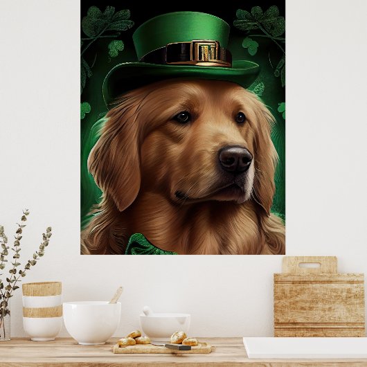 Golden Retriever Dog op St. Patrick's Day Poster (Keuken)