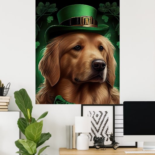 Golden Retriever Dog op St. Patrick's Day Poster (Thuiskantoor)