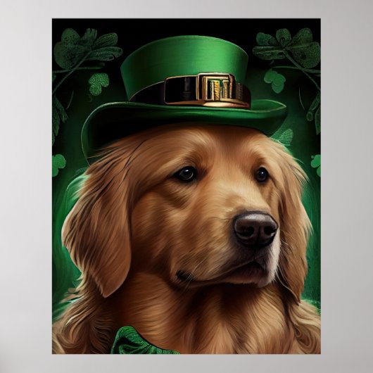 Golden Retriever Dog op St. Patrick's Day Poster (Voorkant)
