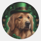 Golden Retriever Dog op St. Patrick's Day Ronde Sticker (Voorkant)