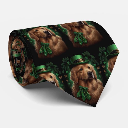 Golden Retriever Dog op St. Patrick's Day Stropdas (Opgerold)