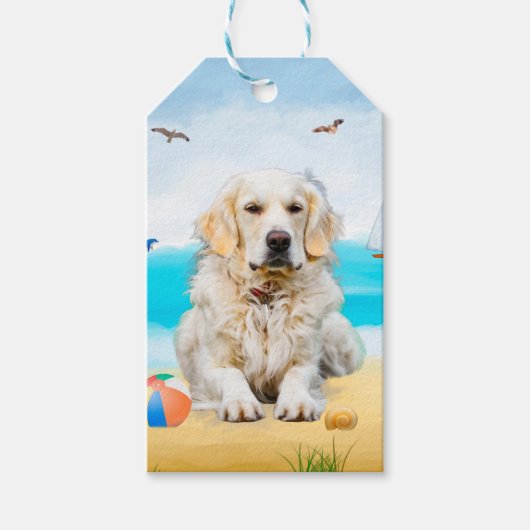 Golden Retriever Dog op strand Cadeaulabel (Voorkant)