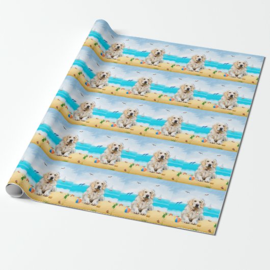 Golden Retriever Dog op strand Cadeaupapier (Uitgerold)