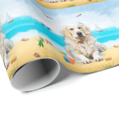 Golden Retriever Dog op strand Cadeaupapier (Rol Hoek)