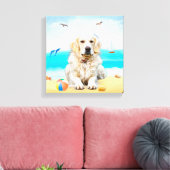 Golden Retriever Dog op strand Canvas Afdruk (Insitu (Woonkamer))
