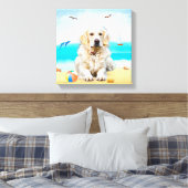 Golden Retriever Dog op strand Canvas Afdruk (Insitu (Slaapkamer))