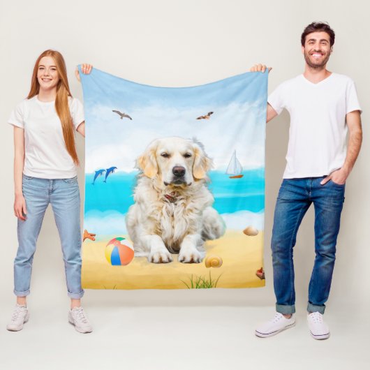Golden Retriever Dog op strand Fleece Deken (In situ)