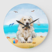 Golden Retriever Dog op strand Grote Klok (Voorkant)