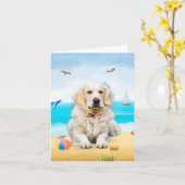 Golden Retriever Dog op strand Kaart (Gele Bloem)
