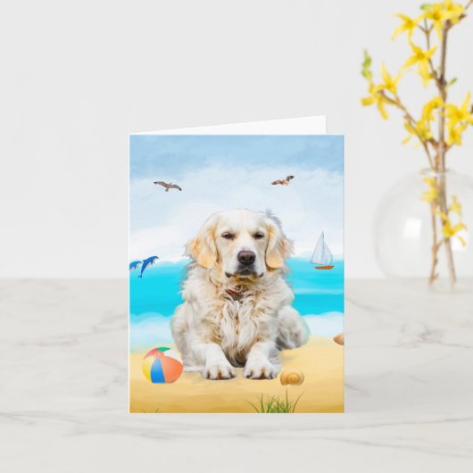 Golden Retriever Dog op strand Kaart (Gele Bloem)