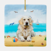 Golden Retriever Dog op strand Keramisch Ornament (Achterkant)