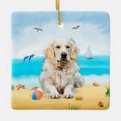 Golden Retriever Dog op strand Keramisch Ornament (Voorkant)