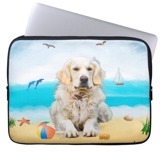 Golden Retriever Dog op strand Laptop Sleeve (Voorkant)