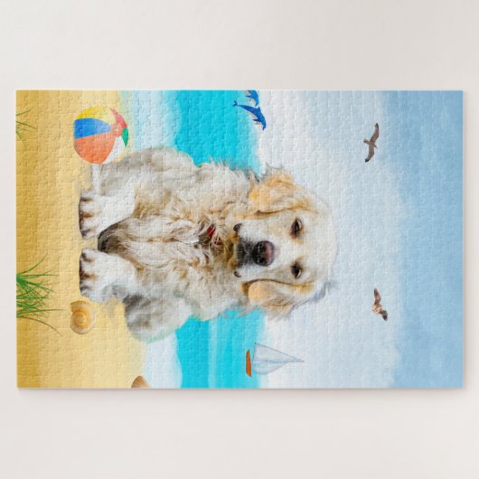 Golden Retriever Dog op strand Legpuzzel (Horizontaal)