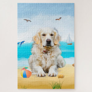 Golden Retriever Dog op strand Legpuzzel