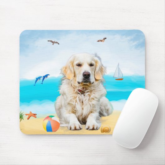 Golden Retriever Dog op strand Muismat (Met muis)