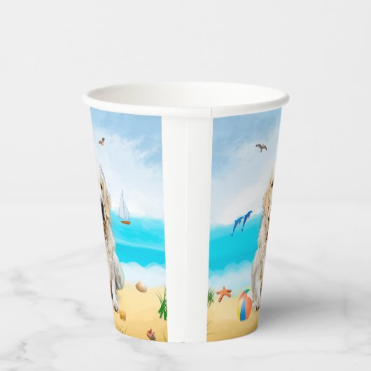 Golden Retriever Dog op strand Papieren Bekers (Rechts)