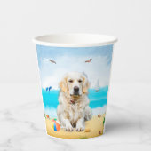 Golden Retriever Dog op strand Papieren Bekers (Voorkant)