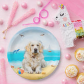 Golden Retriever Dog op strand Papieren Bordje (Feest)