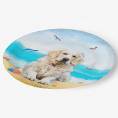 Golden Retriever Dog op strand Papieren Bordje (Gekanteld)