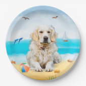 Golden Retriever Dog op strand Papieren Bordje (Voorkant)